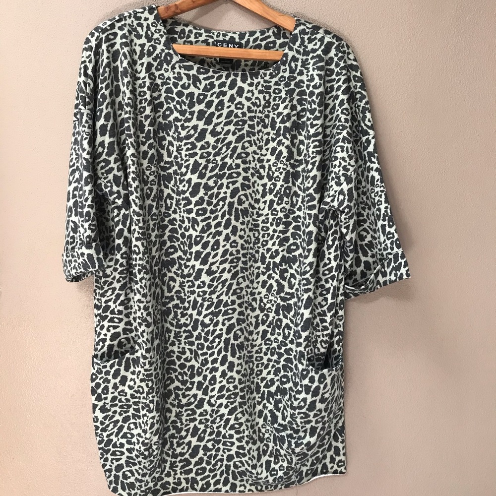 3/4 Length Sleeve Leopard Print T-Shirt Dress